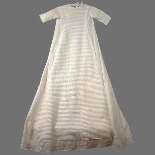 Antique Long Baby Christening Gown with 104 Rows of Tucking & Eyelet Lace LOOK!