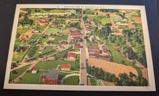 Linen Postcard "Airplane View Weaverville NC" Asheville E-72642 never sent