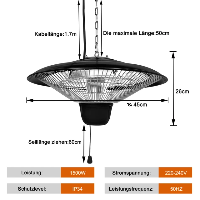 Deckenheizstrahler Heizpilz 1500W Heizstrahler Infrarot Heizgerät Terrassen NEU 2