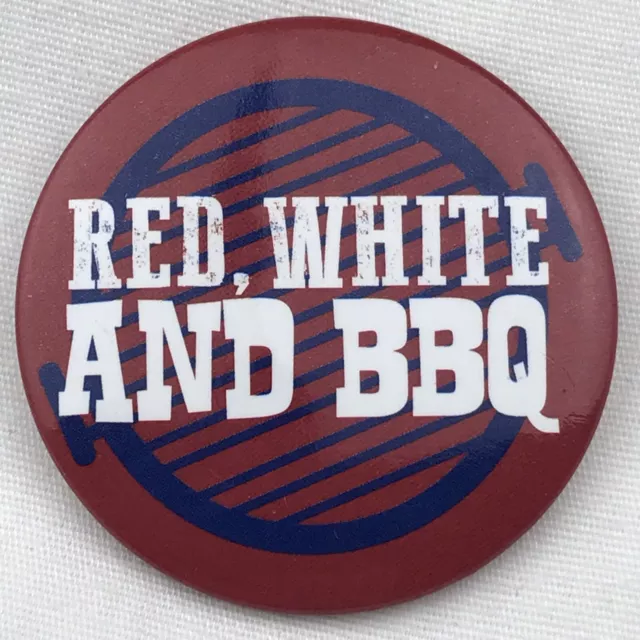 Red White And BBQ Vintage Pin Button USA Patriotic