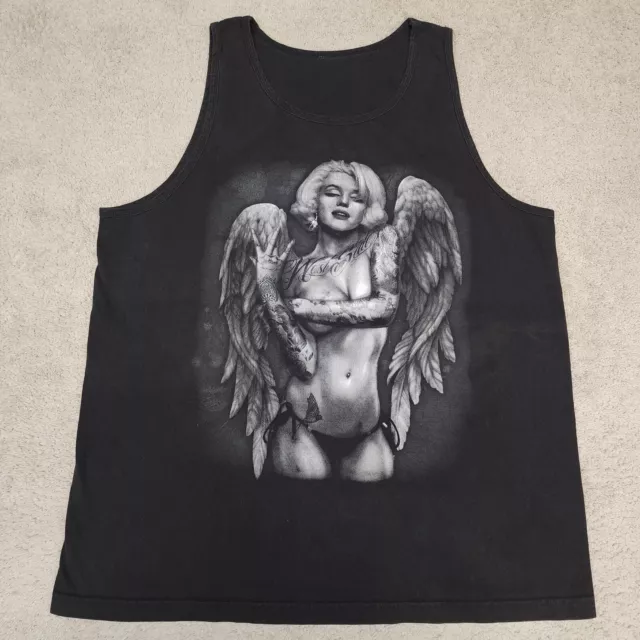 Marilyn Monroe Tank Top Womens Extra Large Black Angel Wings Tattoo Graphic