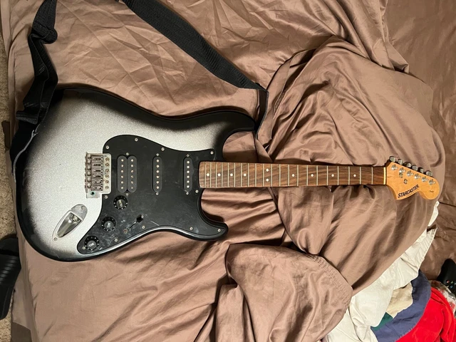 fender starcaster electric guitar metallic silver color edition 