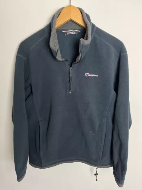 BERGHAUS Pile Giacca Cappotto Uomo Piccolo/Medio S/M Blu Mezza Cerniera Frangivento