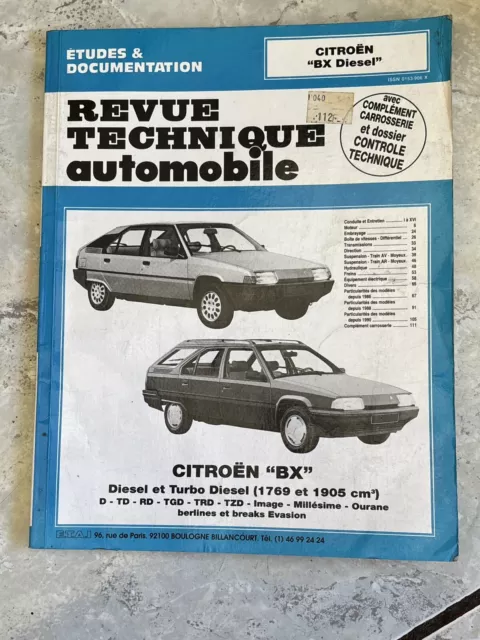 Citroën BX diesel ,revue technique automobile RTA CIP 4456 , édition juin 1994