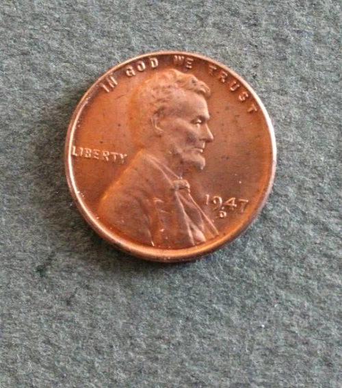 1947 D Lincoln Wheat Penny, BU Mint Luster Red Uncirculated Cent