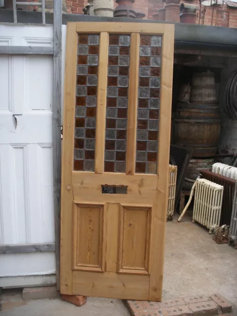 Lovely reclaimed Victorian stripped pine, stained glass front door