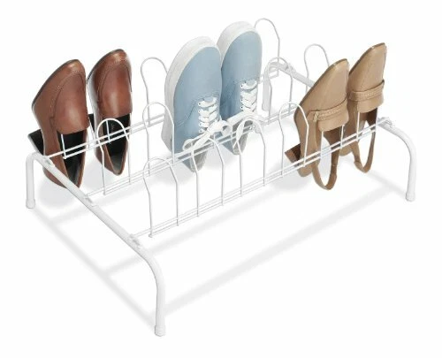 Standing Floor Shoe Rack Wire Organizer Storage Steel Small Space 9-Pair White