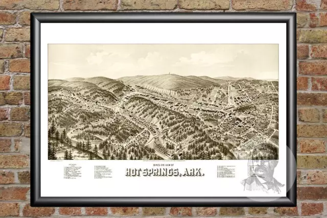 Old Map of Hot Springs, AR from 1888 - Vintage Arkansas Art, Historic Decor