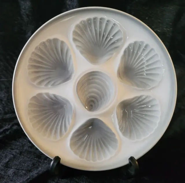Vintage French Majolica White Grey Oyster Shells Plate 9.5" ORCHIES france