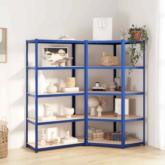 Vidaxl Mensole a 5 Ripiani 2pz Blu in Acciaio e Legno Multistrato