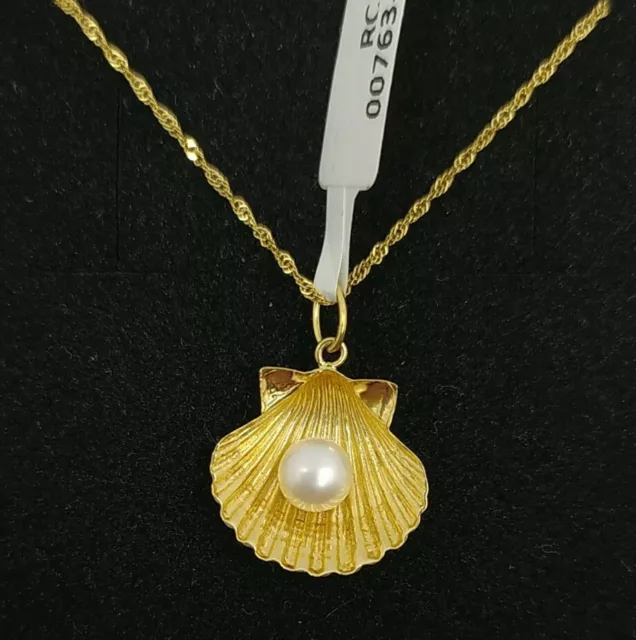 Pendentif Et Chaîne Or 18k 750 Mls. Coquille Avec Perles