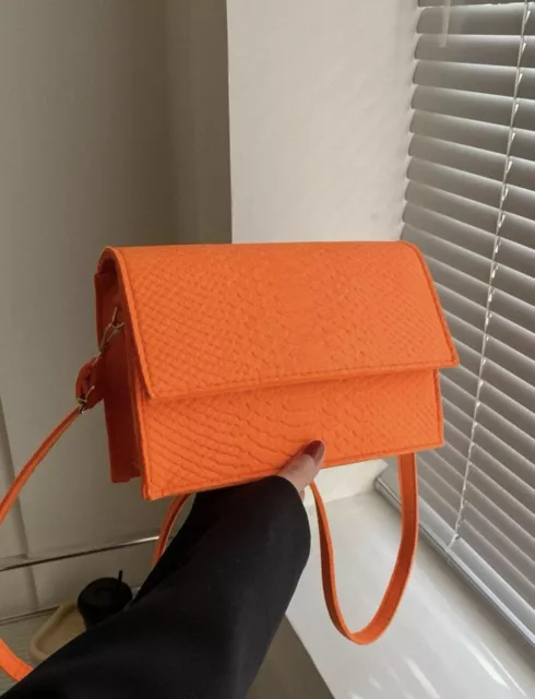 Sac A Bandoulière Orange En Simili Cuir Femme Épaules Tendance Poignée Mode