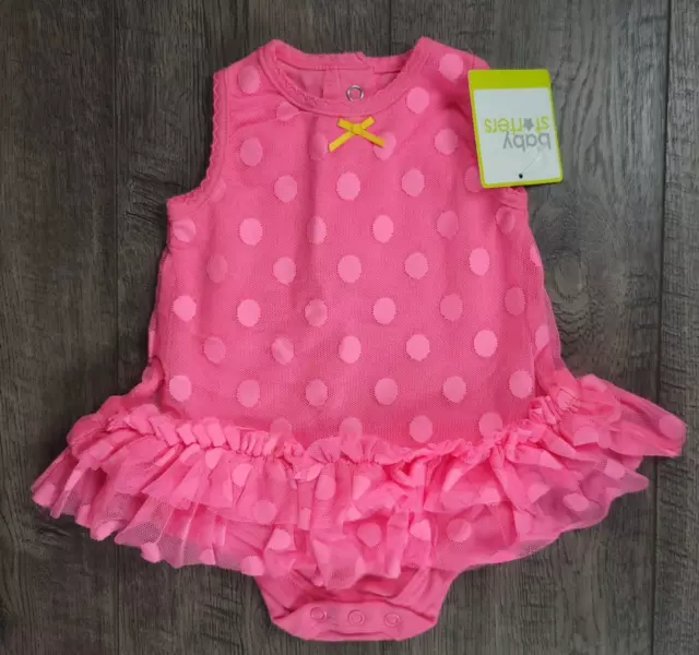 Baby Girl New!! Baby Starters 3 Month Bright Pink Polka Dot Tutu Romper Outfit