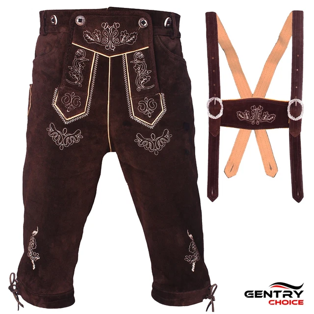 Mens Suede Lederhosen Germen Trachten Kniebundhosen Brown Oktoberfest Clothing