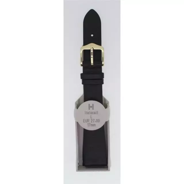 Hirsch Cuir de Veau Italien Bracelet Montre Véritable Mat Noir Boucle 17 MM L