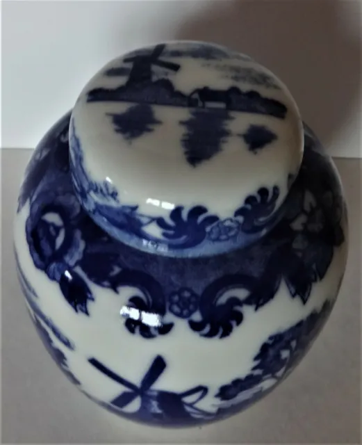 Teeurne Porzellan Urne Blau Weiß Windmühle Segelboote Vase mit Deckel 9,5 cm 3