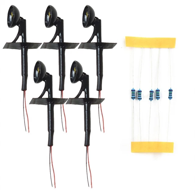 Lot De 5 Lampadaires Modélisme Ferroviaire OO/HO En Laiton Peint - Éclairage LED