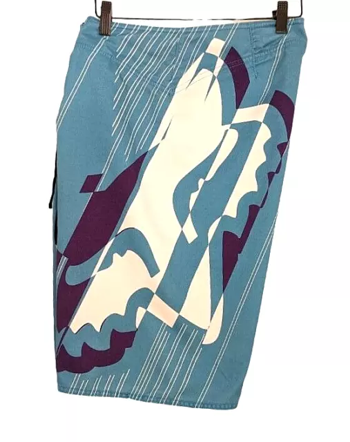 Fox Racing board shorts 34 blue turquoise lightweight drawstring logo spellout