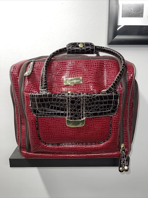 Samantha Brown Luggage Croc Black & Burgandy Makeup And Rolling Bag 3