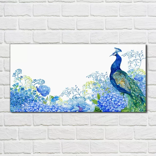 Acrylglasbild Wandbild Plexiglas 100x50 Gemälde Blumen Vogel Pfau Kunst