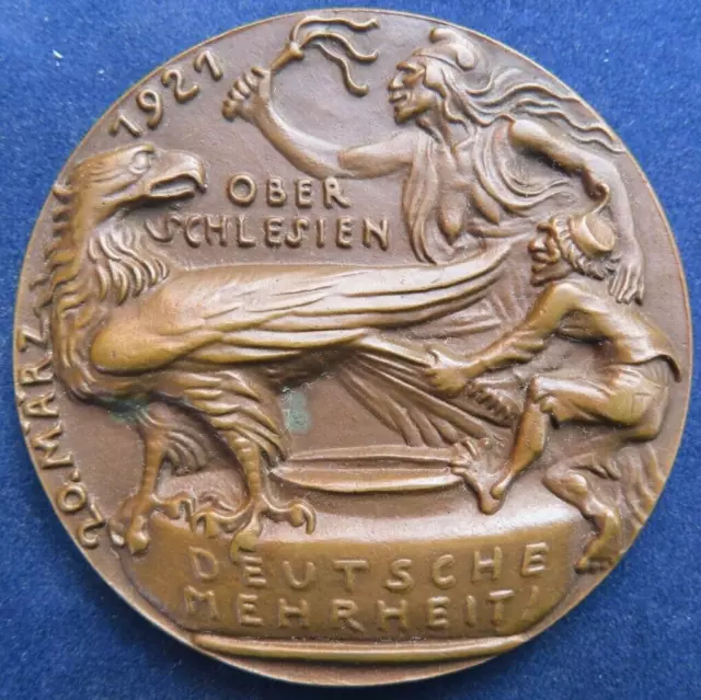 Bronze Relief Medaille von Goetz Volksabstimmung Oberschlesien 1921 Kienast 284