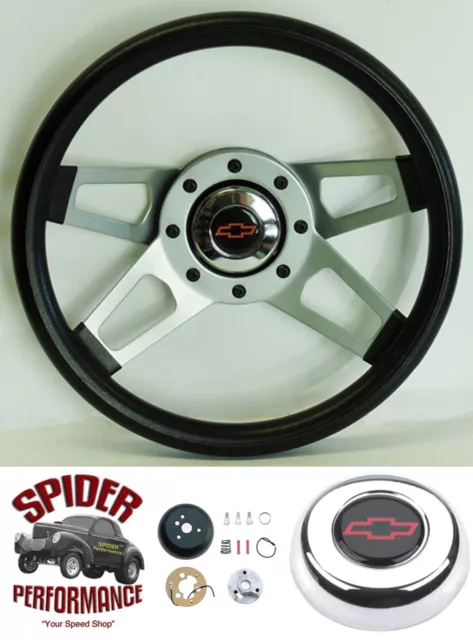 1953-1954 Chevy Bel Air 150 210 steering wheel Red Bowtie 13 1/2" SILVER 4 SPOKE