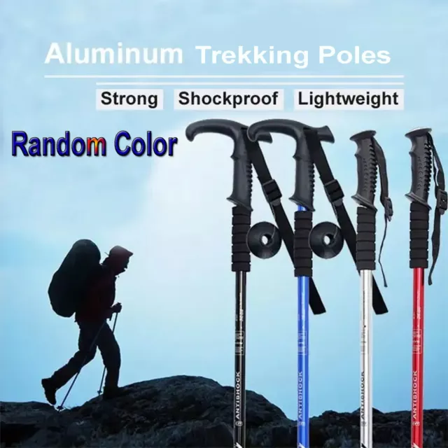 Portable Hiking Trekking Poles Walking Stick Anti Shock Adjustable Camping Cane