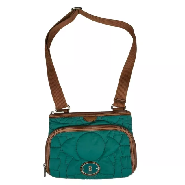 Fossil Key Per Quilted Crossbody Purse Shoulder Bag Teal Green Leather trim
