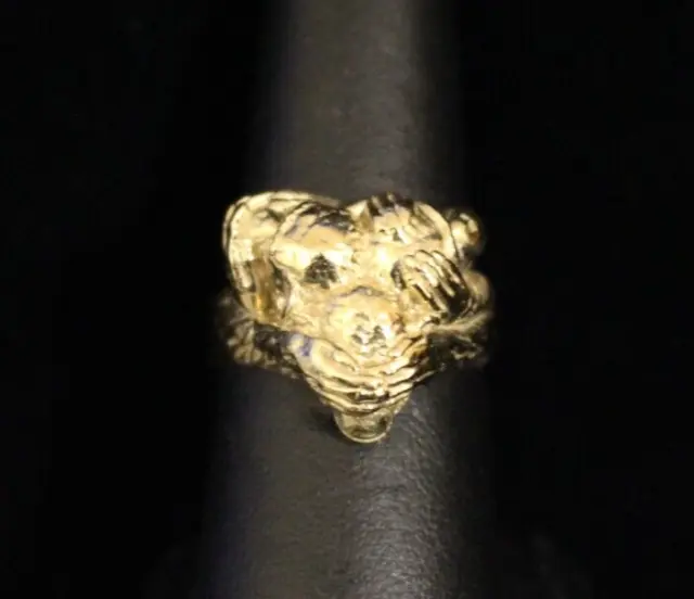 (RI5) Men's 14K Yellow Gold 3 Wise Monkey Ring - Size 8 - 18.5 Grams