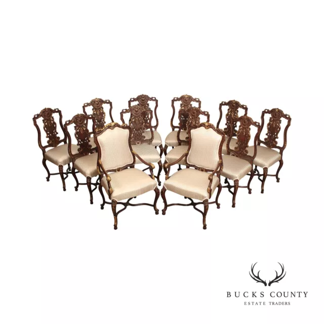 French Louis XV Style Set of Twelve Ornately Carved Dining Chairs French Louis XV Style Set of Twelve Ornately Carved Dining Chairs
