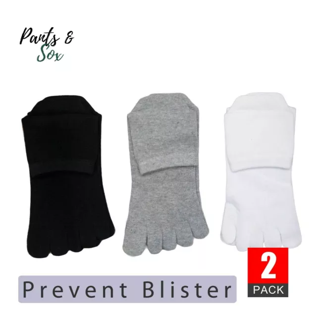 2 Pairs Mens Womens Toe Socks Premium Cotton Ankle Five Finger Socks Black White