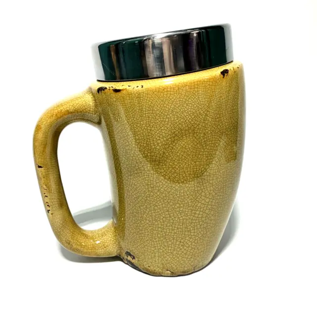 COFFEE MUG CANISTER CONTAINER TEA Leaves Mustard Tan Brown Yellow Cup Clear Lid