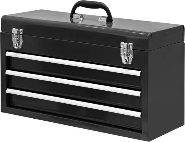 3 Drawer 20“ Metal Tool Box Portable Steel Tool Chest with Metal Latch Closure f