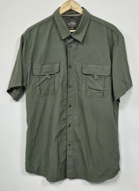 Quiksilver Waterman Collection Short Sleeve Button-Up Shirt Mens Size XL Khaki
