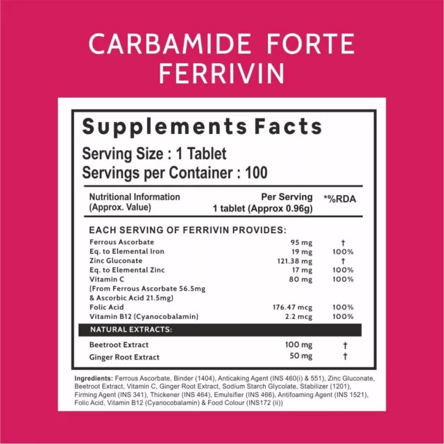 Carbamide Forte Hierro + Vitamina C + Ácido Fólico Para Unisex 100 Tabletas 2