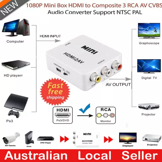 HDMI to AV/RCA 1080P HDMI to 3RCA CVBS AV Composite Converter Video Audio