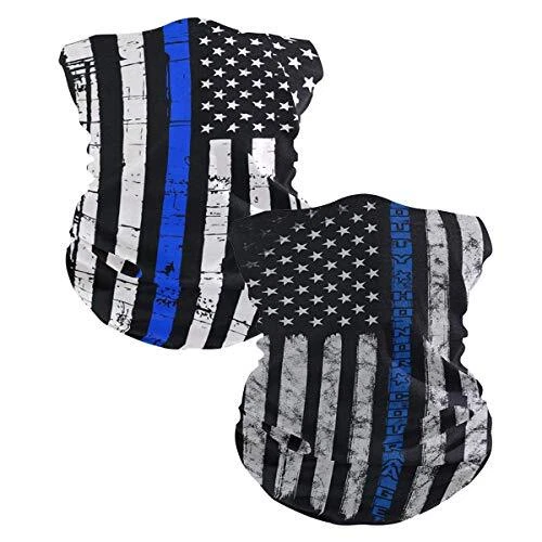 2Pcs US Thin Blue Line Flag Face Scarf Magic Tube Bandanas Headwear Neck Gait...