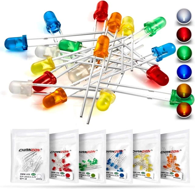 60 Pcs(6 Colors X 10 Pcs) 3Mm LED Diode Lights Assortment Kit Pack (Diffused rou