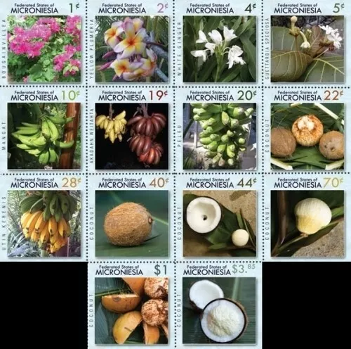 Micronesia 2010 - Fruits Flowers - Set of 14 Definitive Stamps Scott 874-887 MNH