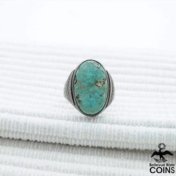 Southwestern Americana Silver & Turquoise Men's Statement Ring