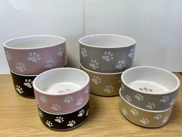 Large & Small PET FEEDING WATER CERAMIC Bowl Paw Cat & Dog CERAMIC Bowls 5/7"