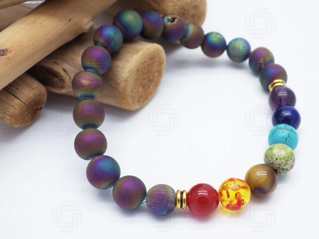 Bracelet perles d'équilibre de guérison chakra yoga énergie pierre naturelle onyx géode uni