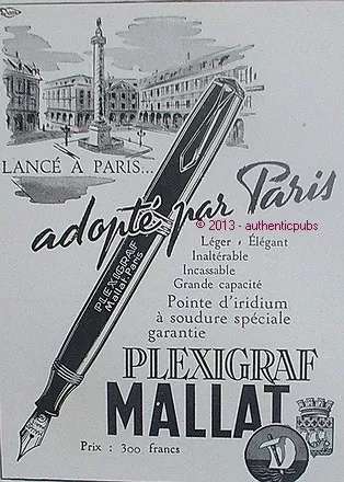 Publicite Mallat Plexigraf Stylo Plume Place De La Bastille De 1944 French Ad