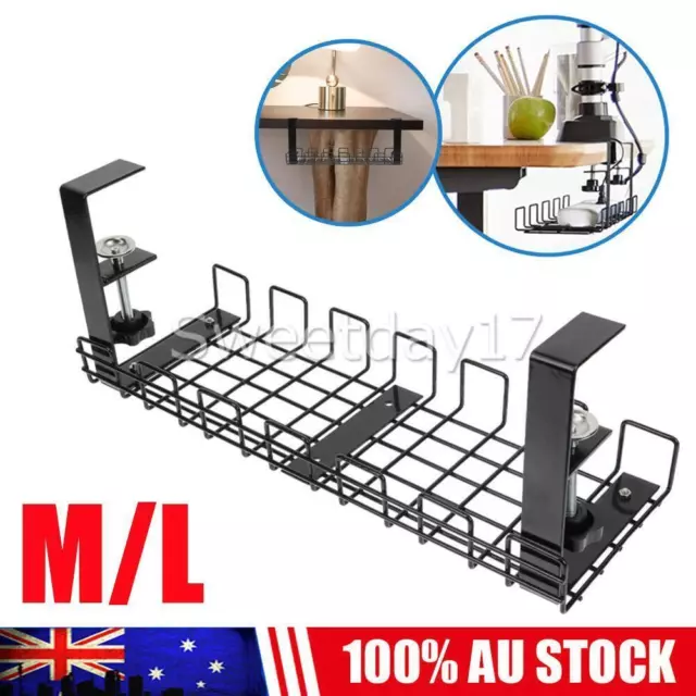 Under Desk Cable Management Tray Iron Cable Organizer Storage Rack Table Black Y