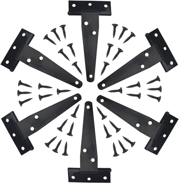 XINMEIWEN 6Pack 8Inch Black T-Strap Shed Hinge Heavy Duty Barn Gate Hinges Shed