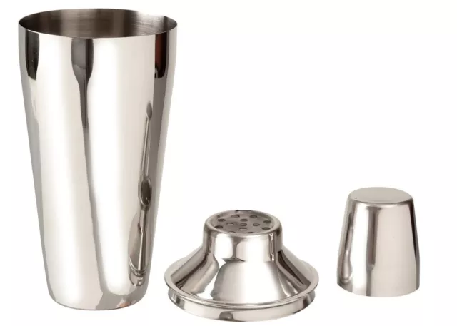 Cocktail Shaker Manhattan Style Stainless Steel 3 Piece Built in Strainer 750ml