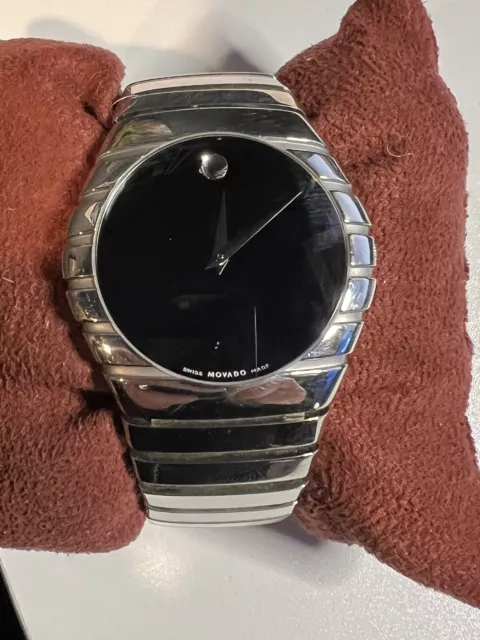 Movado RIVELI Men's Watch Black Museum Dial Stainless Steel Bracelet Rare