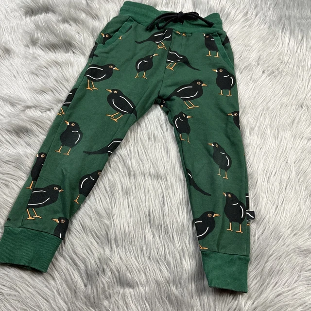 Carlijnq Toddler Kids Green Black Crow Bird Pants 110/116 US 3-4y