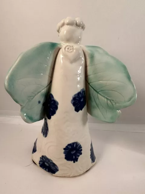 Clay Ceramic Pottery Decorative Heart Angel Figurine Flowers & Leaf Petal Wings