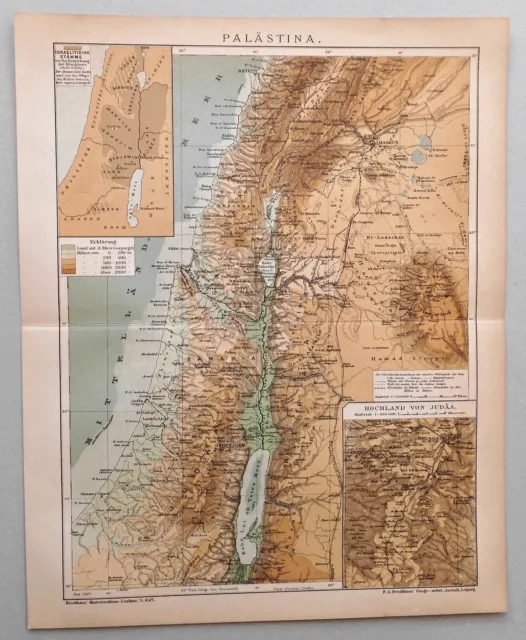 Judäa, Totes Meer, Palästina, Israel - Landkarte - Lithographie 1905